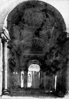 Jean Lemaire - The interior of a vaulted arcade looking onto a colonnaded court