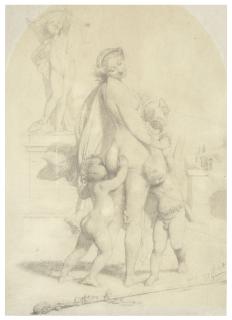 Jean-Léon Gérôme - Venus playing with putti by the statue of Cupid