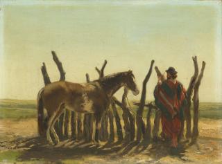 Jean Leon Pallière - A gaucho with his steed on the Pampas