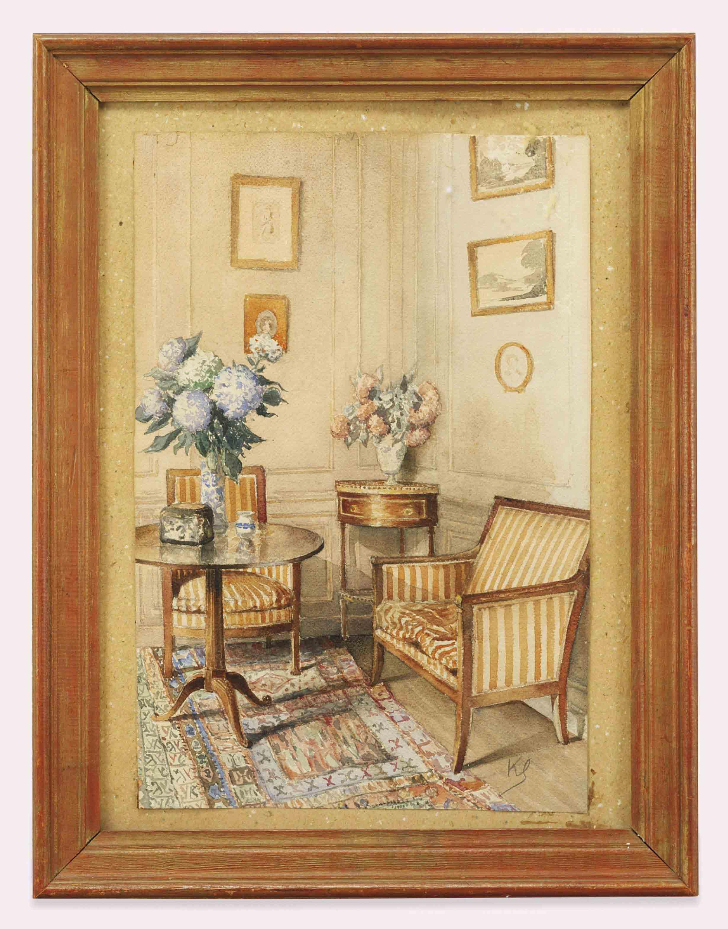 Jean-Leonard Koechlin-Schwartz - An interior with Empire furniture and blue hyacinths