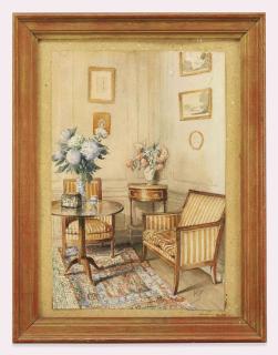 Jean-Leonard Koechlin-Schwartz - An interior with Empire furniture and blue hyacinths