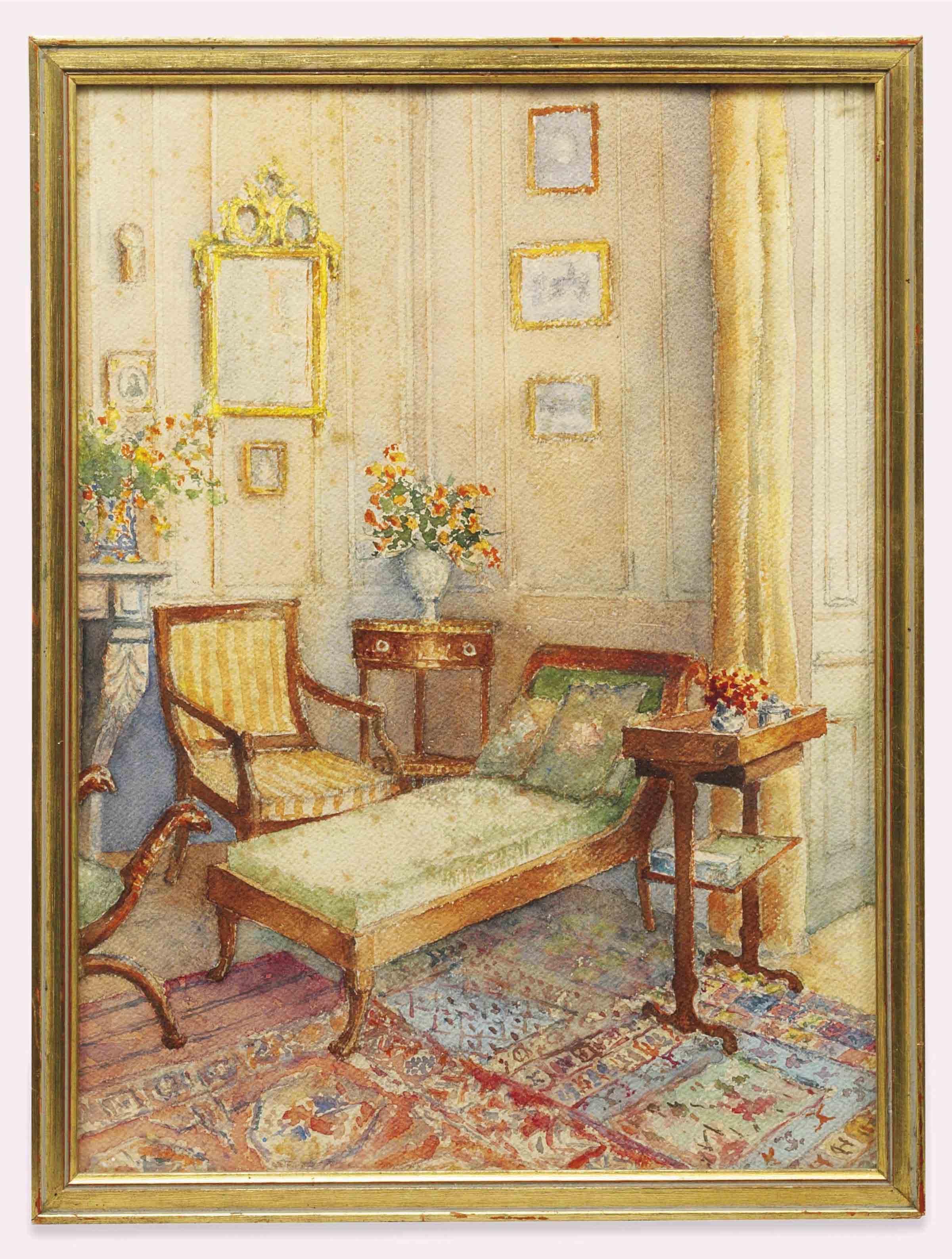 Jean Leonard Koechlin-Schwarz - An interior with a recamier and Empire furniture