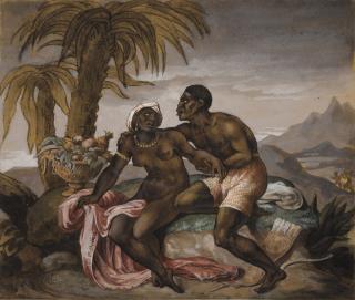 Jean-Louis-André-Théodore Géricault - A Farewell: An African Couple embracing in a Landscape