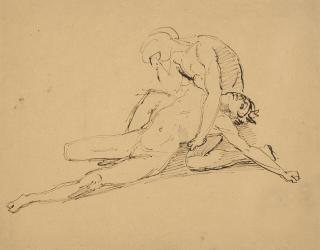 Jean-Louis-André-Théodore Gericault - A nude man mourning the death of another (recto); and figure studies (verso)