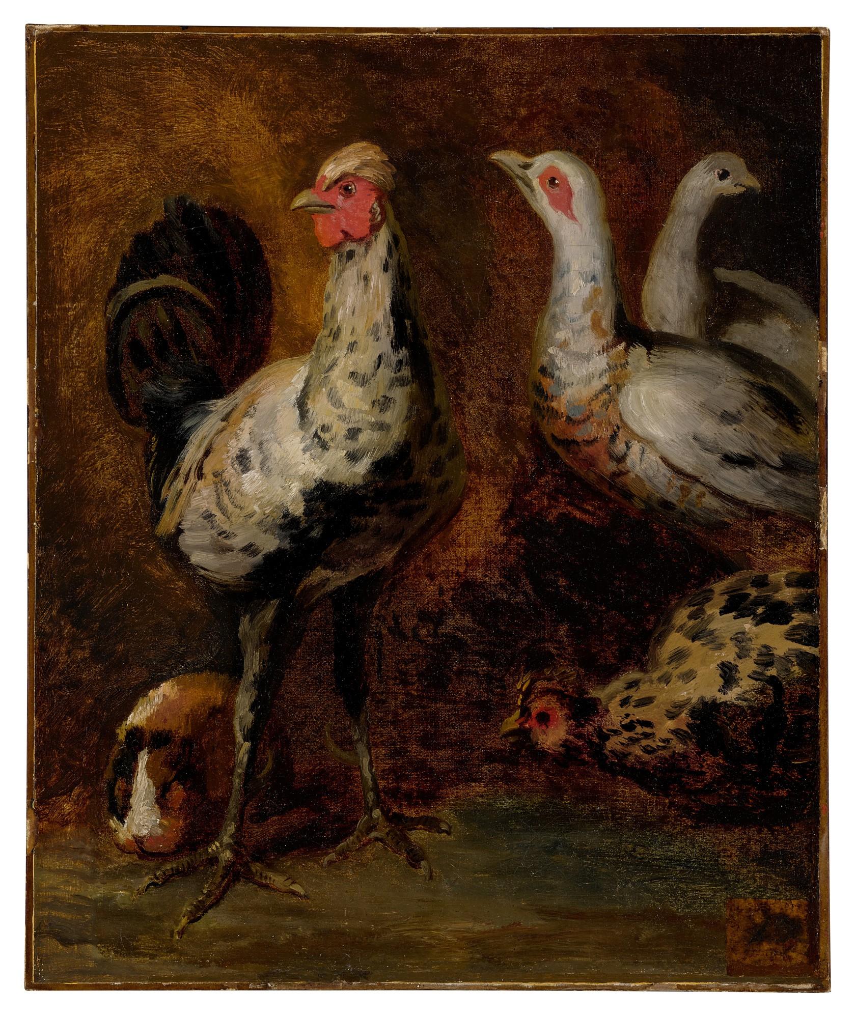 Jean-Louis-André-Théodore Géricault - A rooster, three chickens, and a guinea pig