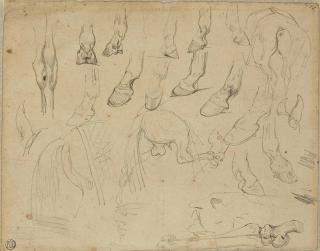 Jean-Louis-André-Théodore Géricault - A Sheet Of Studies Of Horses Hooves And Hind Legs, With Subsidiary Studies Of A Head And A Bone (Recto); A Study Of A Horse And Various Sketches (Verso)