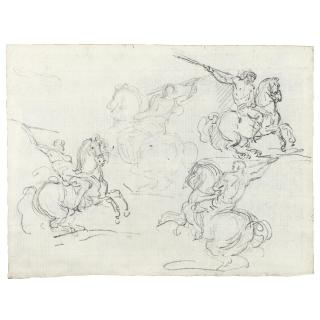 Jean-Louis-André-Théodore Gericault - Four Studies Of Horsemen Holding Lances