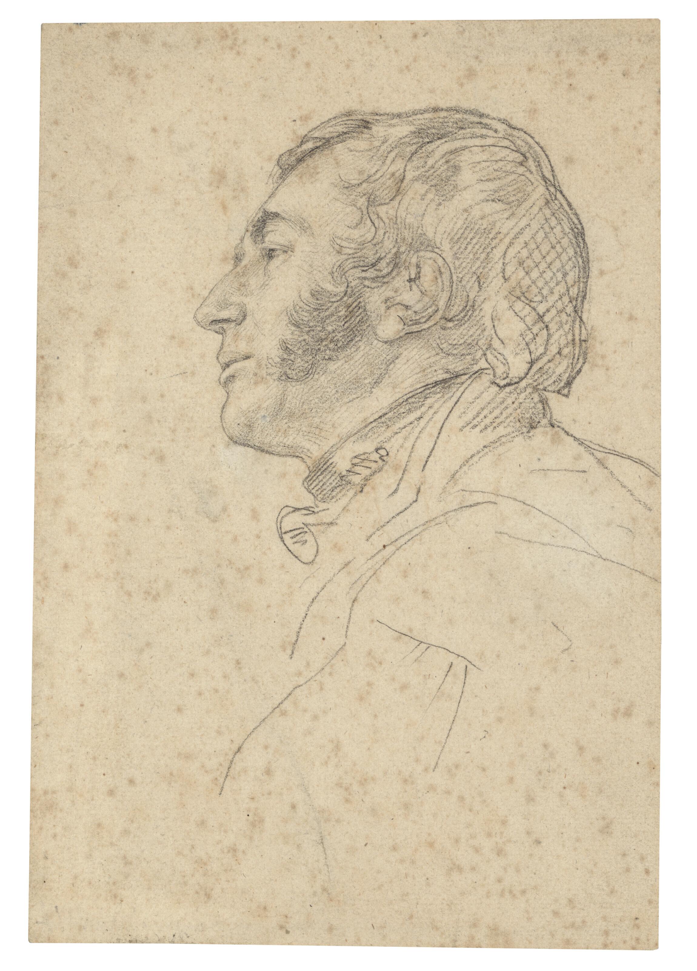 Jean-Louis-André-Théodore Gericault - Portrait study of a man in profile, half-length