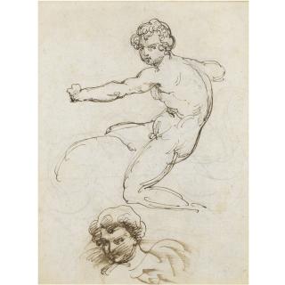 Jean-Louis-André-Théodore Géricault - Recto: Two Studies For Cupid On A Dolphin And A Separate Study Of His Head; Verso: Sketches For The Rape Of The Sabines, Venus And Cupid And Other Mythological Subjects