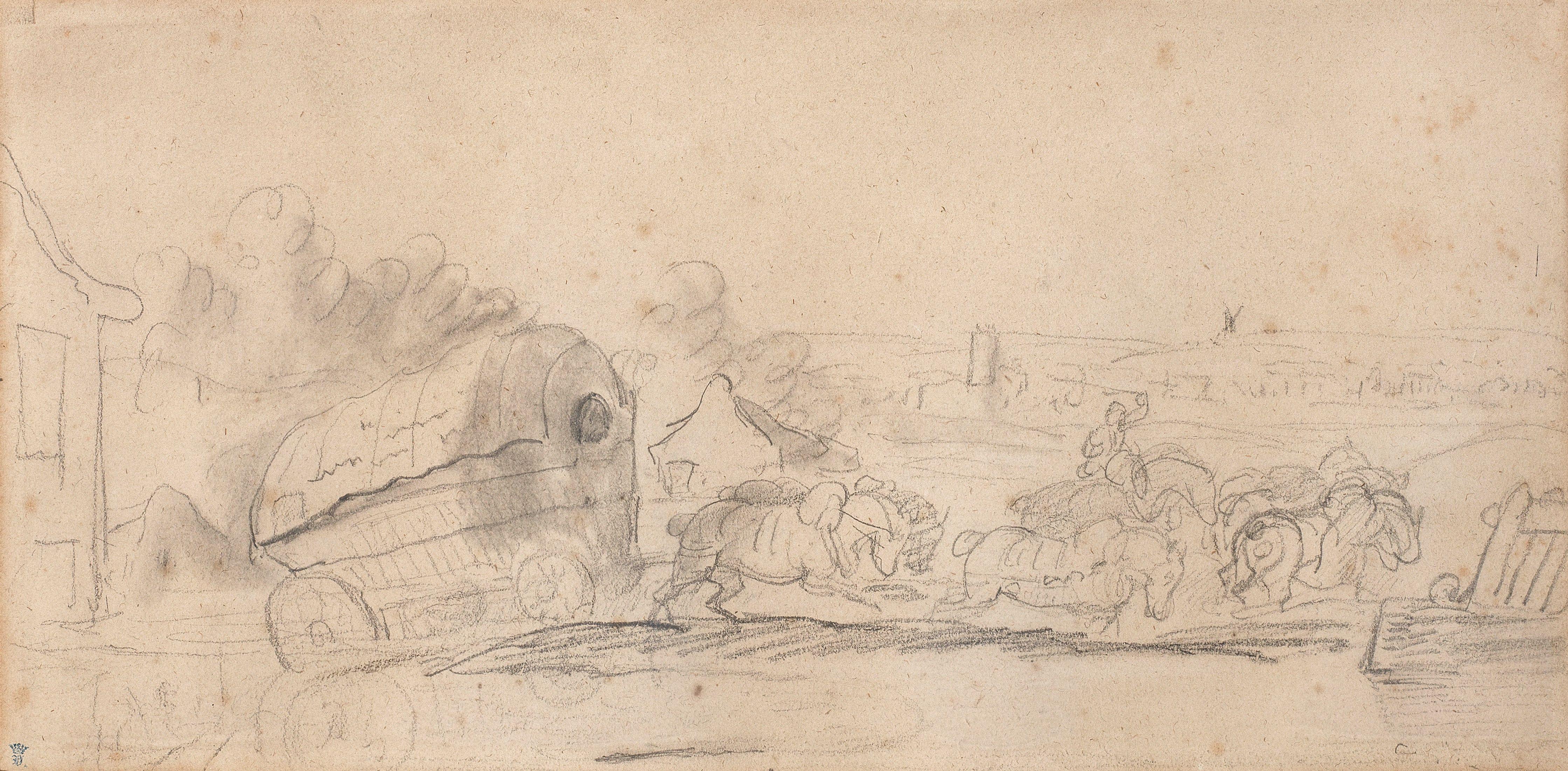 Jean-Louis André Théodore Géricault - Study of a wagon drawn by six horses