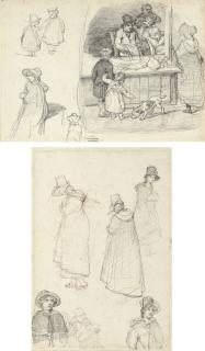 Jean-Louis-André-Théodore Géricault - The sleeping fishmonger, subsidiary studies for the same subject (recto); Five studies of women (verso)