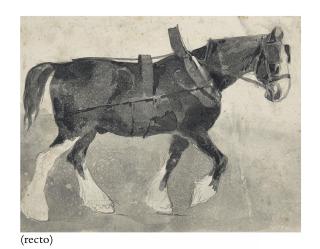 Jean-Louis-André-Théodore Gericault - Un Cheval De Trait (Recto); Trois Groupes De Chevaux Avec Cavaliers (Verso)