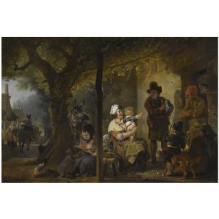 Jean-Louis Demarne - Figures Gathered Outside An Inn