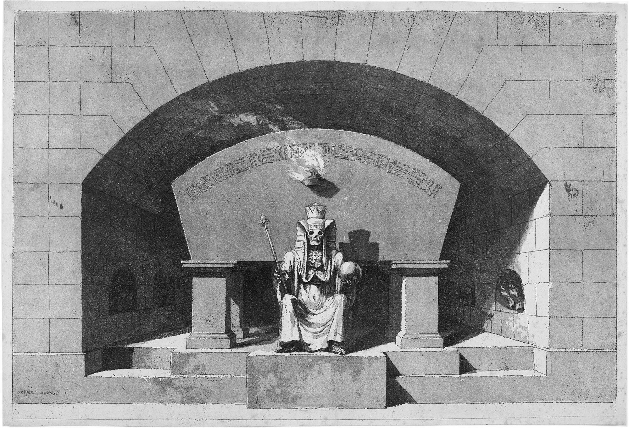 Jean Louis Desprez - Grabmonument mit thronendem Tod als Sphinx und Weltenherrscher.