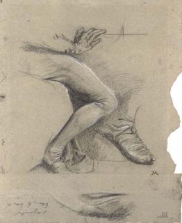 Jean-Louis-Ernest Meissonier - Study of The Lower Arm And Right Leg of A Seated Man, With A Subsidiary Studies of His Shoe And of Drapery