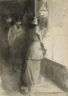Jean-Louis Forain - Elégante dans un intérieur avec deux hommes derrière elle