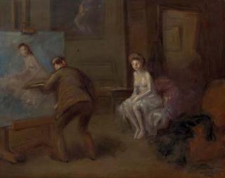 Jean Louis Forain - Peintre peignant jeune femme en blanc