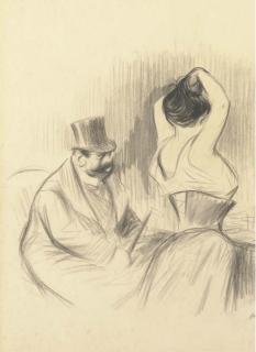 Jean-Louis Forain - Un Homme Assis Regardant Une Femme Faisant Sa Toilette