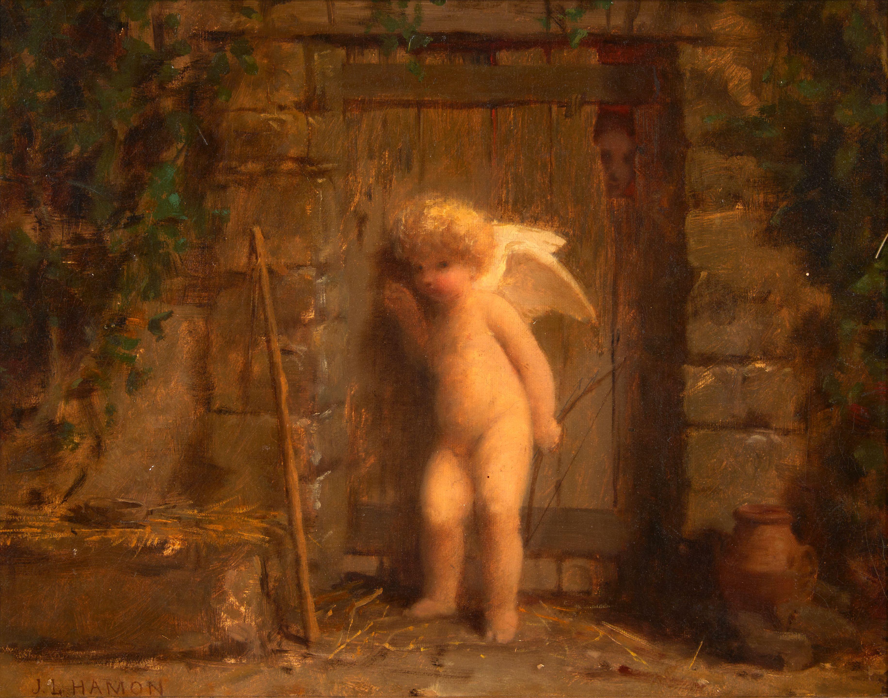 Jean Louis Hamon - Cupid at the Door framed 42.0 x 50.5 x 3.0 cm (16 1/2 x 19 7/8 x 1 3/16 in).