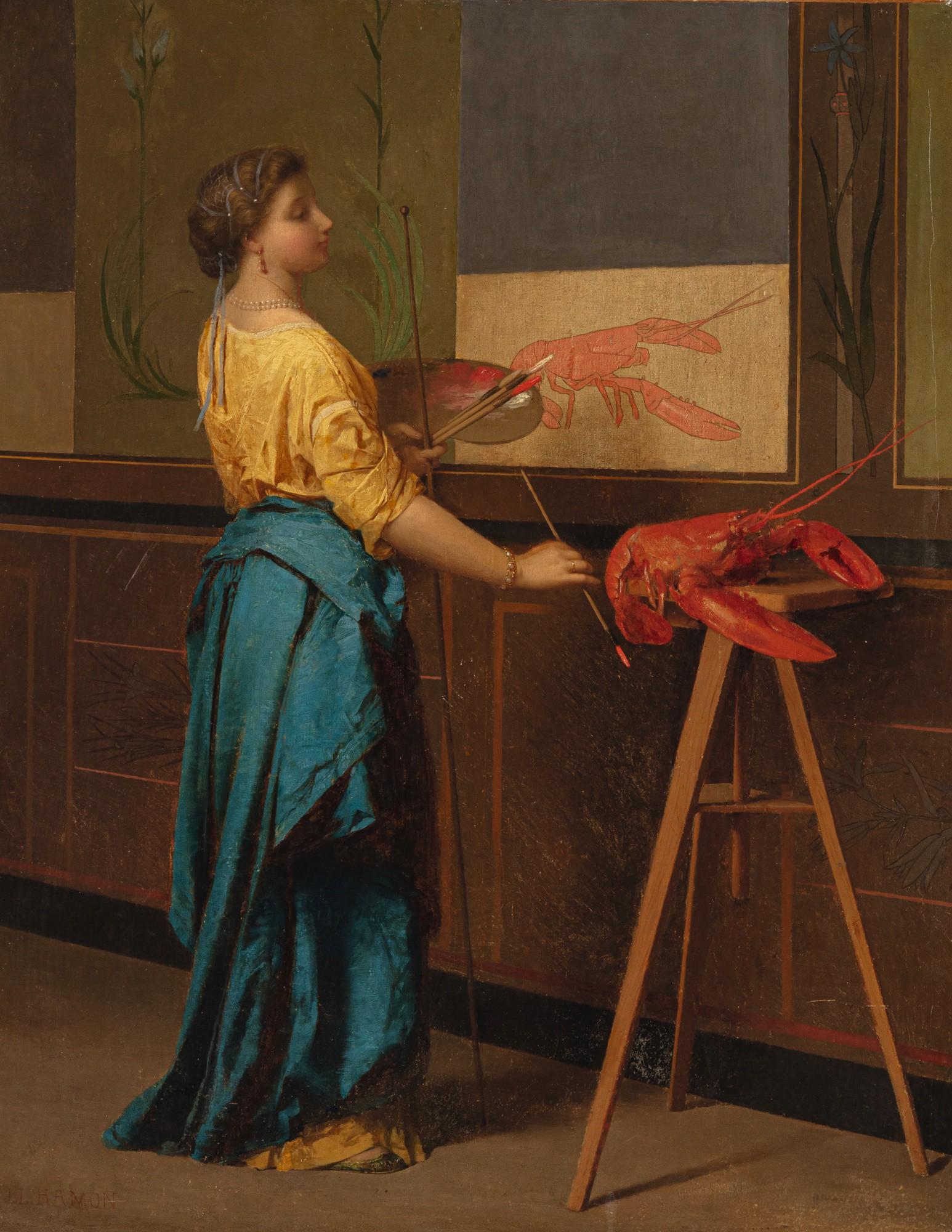 Jean-Louis Hamon - Pompei Woman Painting A Lobster