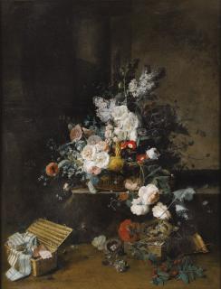 Jean-Louis Prévost - Nature Morte Au Panier De Fleurs Et À La Boîte À Rubansjean-Louis Prévost, Called Le Jeune ; Still Life With Basket Of Flowers And Ribbons Box ; Signed And Dated Lower Centre ; Oil On Canvas