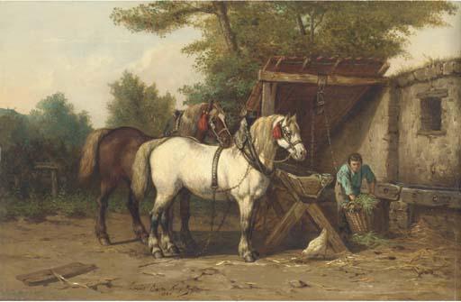 Jean Louis van Kuyck - Feeding the horses