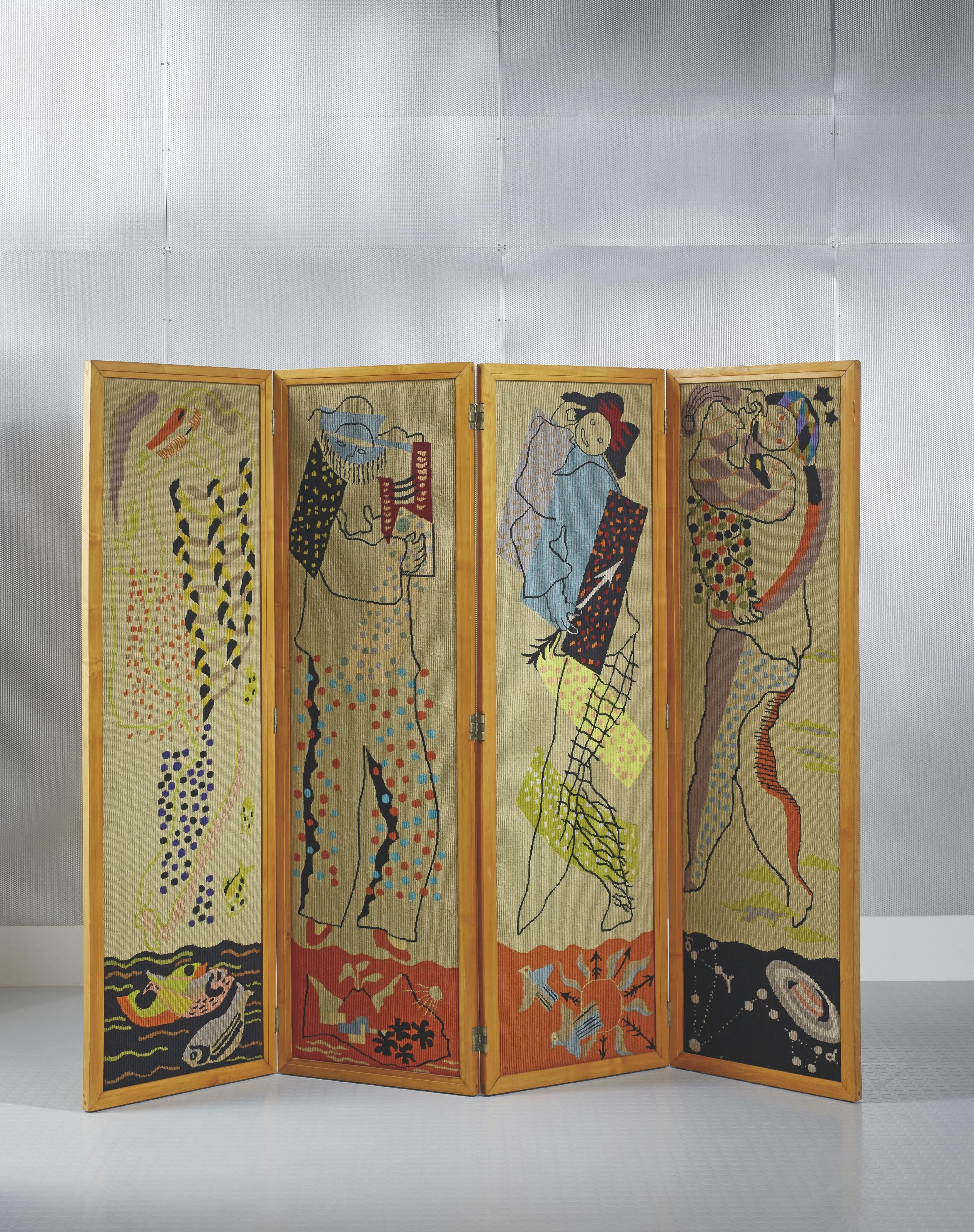 Jean Lurçat - Paravent \'Les Arlequins\' À Quatre Feuilles, Pièce Unique, Vers 1924