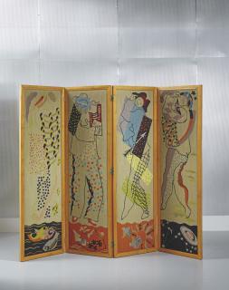 Jean Lurçat - Paravent \'Les Arlequins\' À Quatre Feuilles, Pièce Unique, Vers 1924