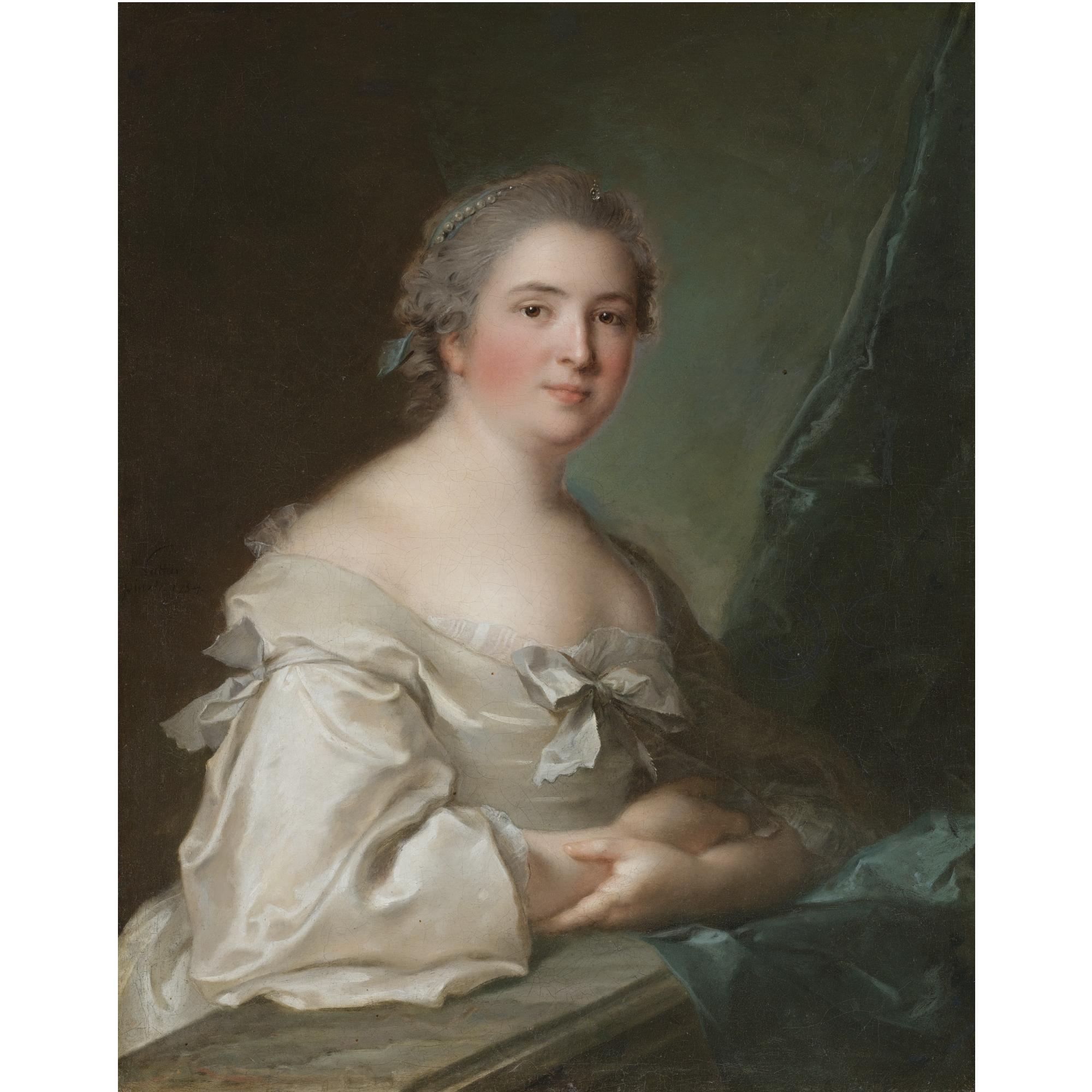 Jean-Marc Nattier - Portrait Of A Lady Leaning On A Balustrade