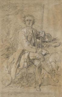 Jean-Marc Nattier - Portrait of Jean-Baptiste Le Gobien, seigneur de Saint-Jouan, holding a gun, seated, with two dogs