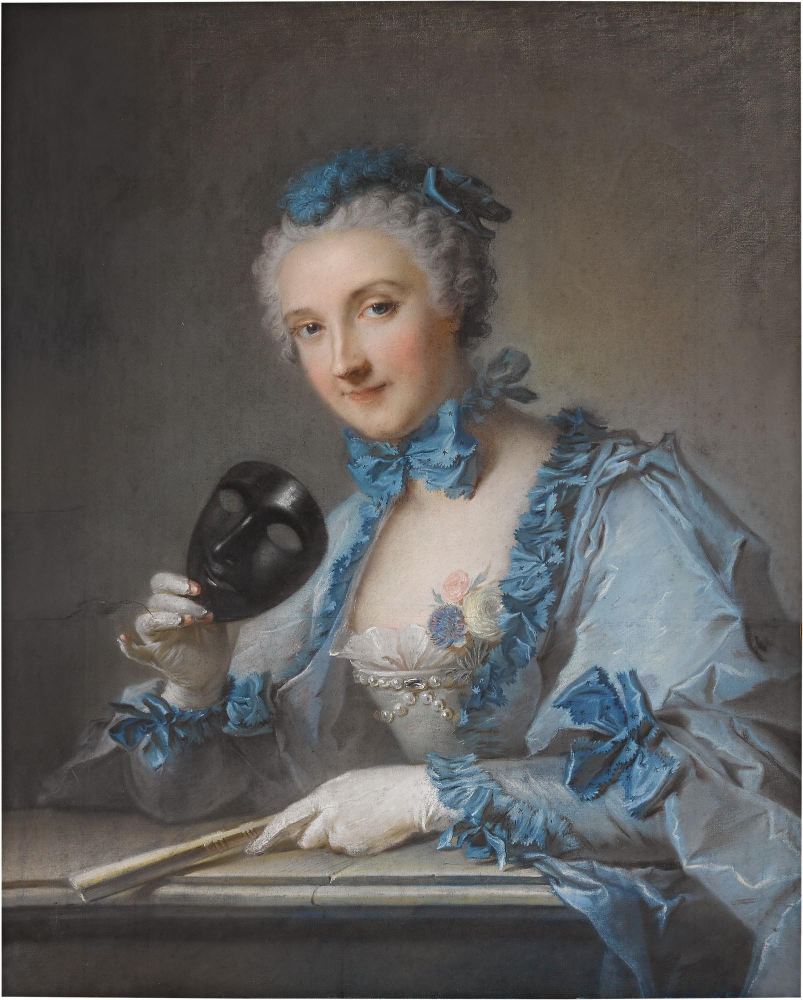Jean-Marc Nattier - Portrait Of Madame Royer, Half-Length, With A Mask And Fan