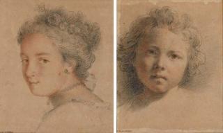 Jean-Marc Nattier - Tête de jeune femme vue de trois-quarts; et Tête de jeune garçon aux cheveux bouclés