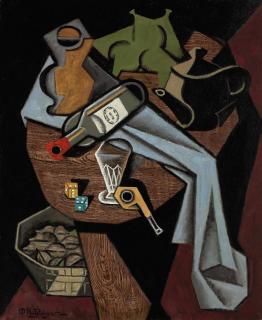 Jean Metzinger - Bouteille renversée, dés et panier de noix