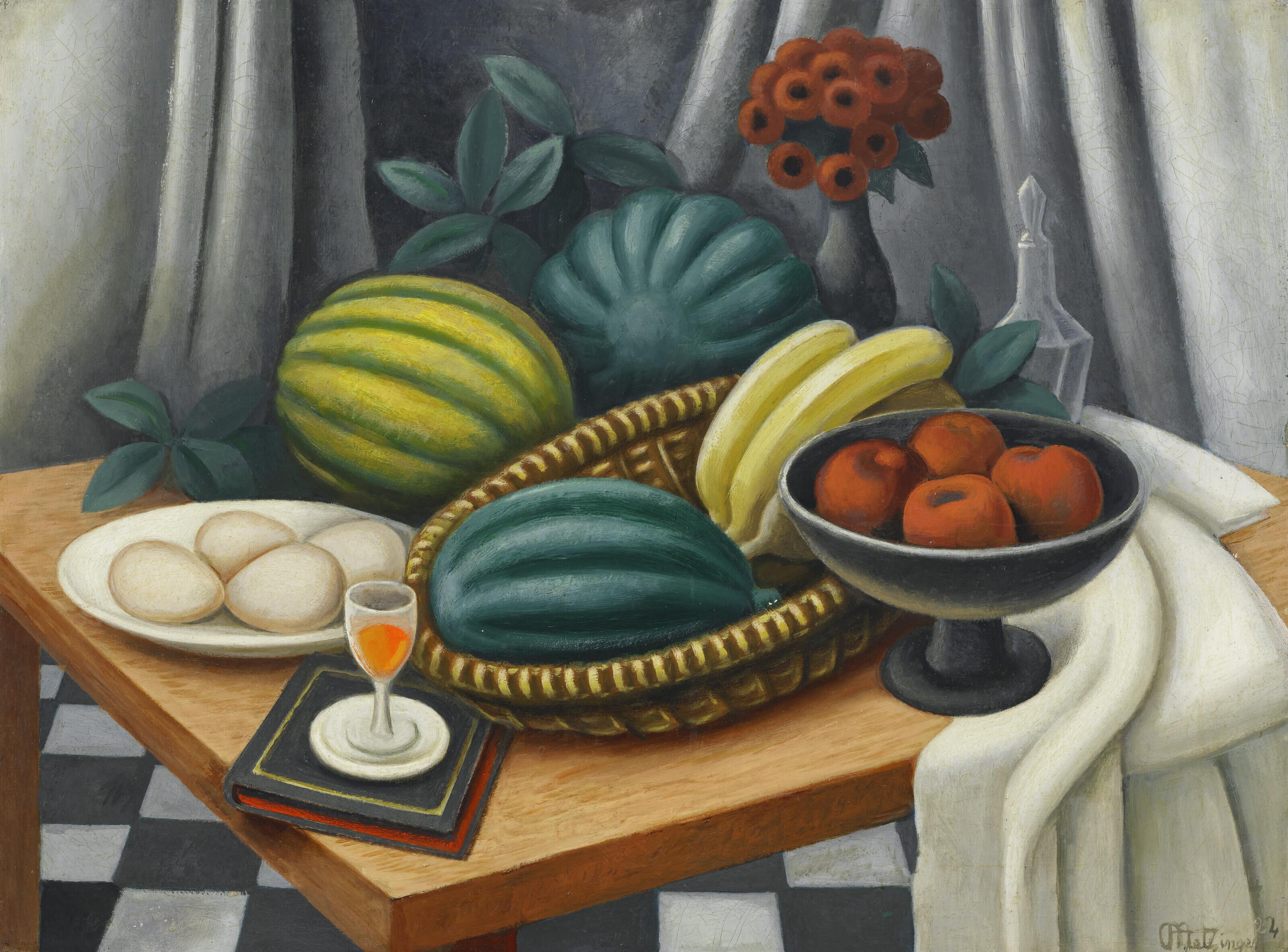 Jean Metzinger - Nature morte (Table garnie de fleurs et de fruits)