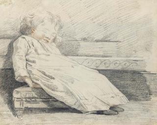 Jean-Michel Moreau Le Jeune - Une petite fille endormie sur un tabouret