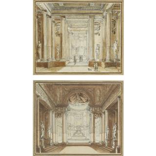 Jean-Michel Moreau - A Pair Of Elaborate Architectural Interiors