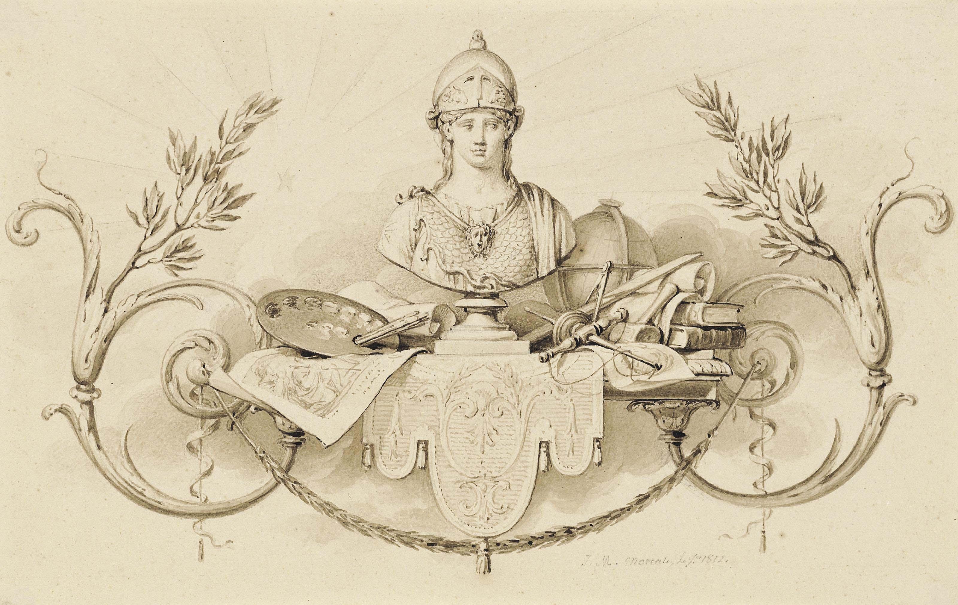 Jean-Michel Moreau - Design for a chapter heading with a bust of Athena
