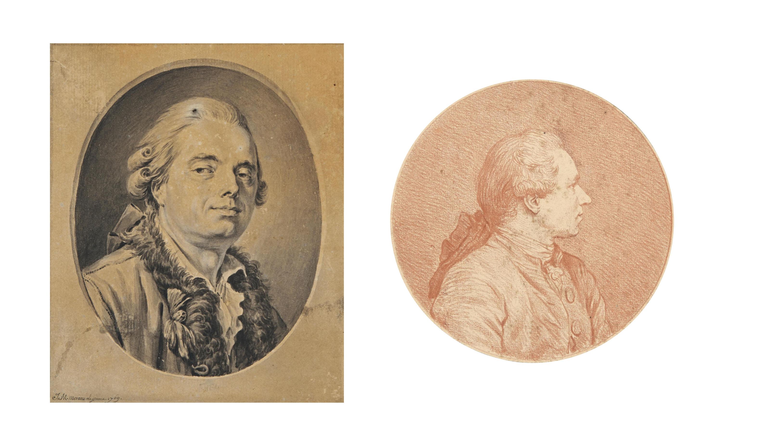 Jean-Michel Moreau - Portrait D\'Homme Portant Une Veste À Col De Fourrure