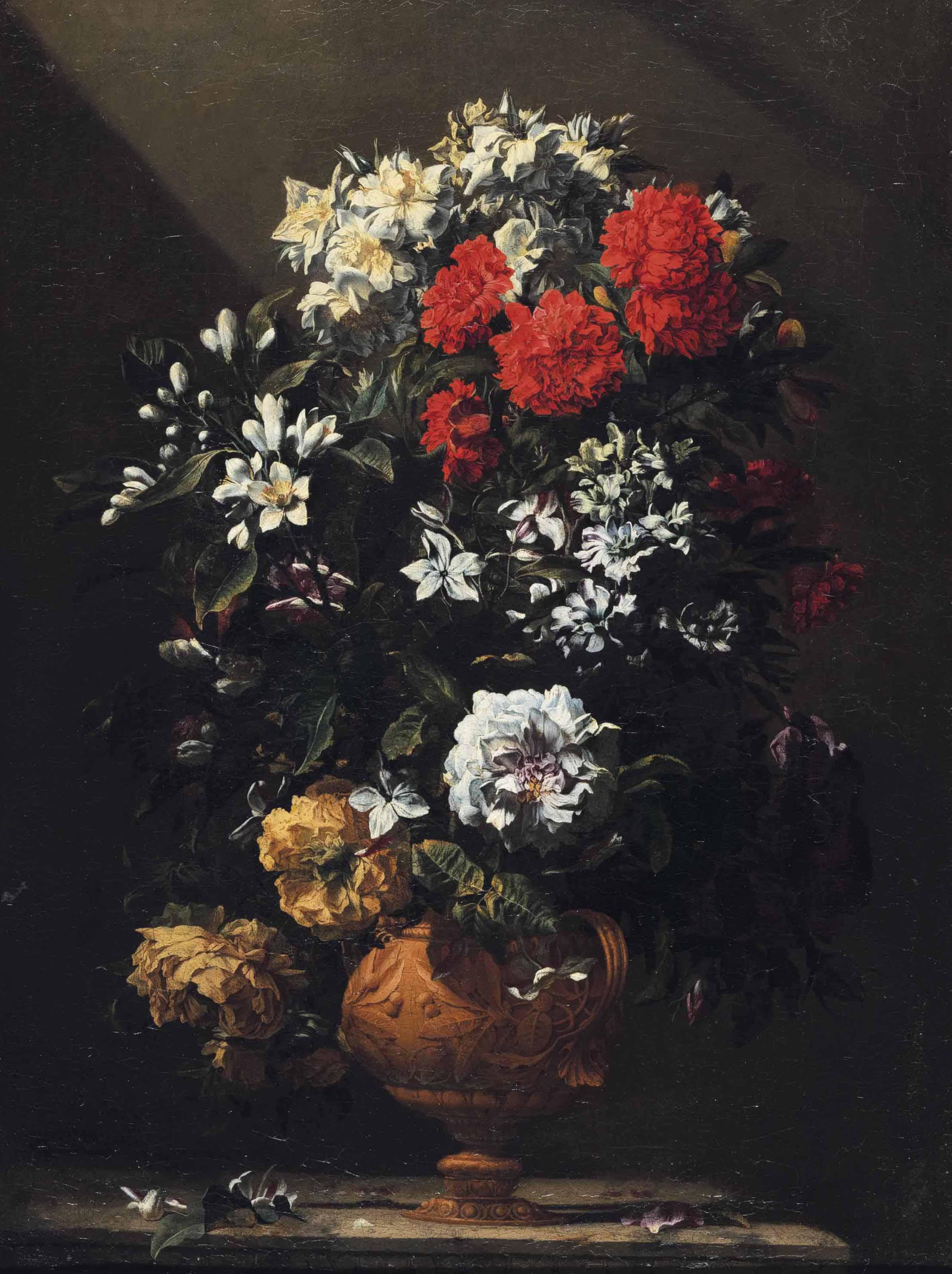 Jean-Michel Picart - Carnations And Other Flowers In A Bronze Vase