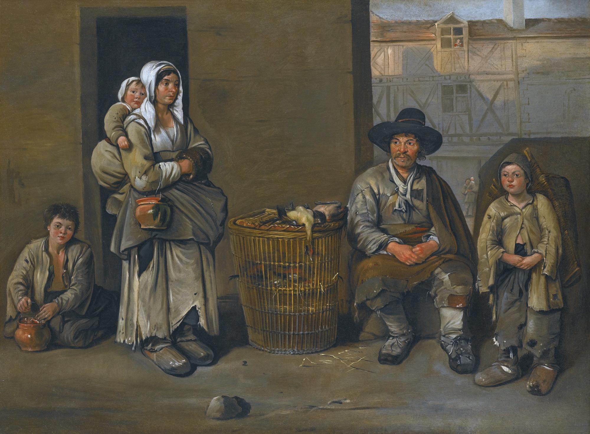 Jean Michelin - A Street Scene With A Poultry Seller And His Family
