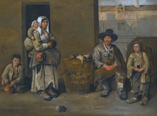 Jean Michelin - A Street Scene With A Poultry Seller And His Family