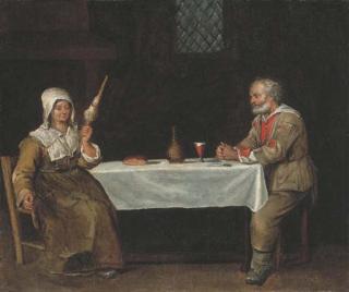 Jean Michelin - Un couple de paysans attablés