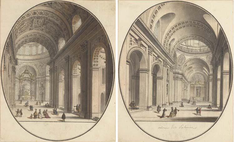 Jean-Nicolas-Louis Durand - L\'intérieur de l\'église des Invalides; et L\'intérieur de l\'église de la Sorbonne