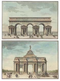 Jean-Nicolas-Louis Durand - Monument à la gloire de la Nation élevé sur quatre temples consacrés aux Beaux-Arts; et L\'arc de triomphe de Saint Antoine