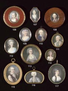 Jean-Paul Hubert - A young lady in pale blue sprigged dress with white fichu pinned at corsage, pale blue bandeau in her long powdered curling hair