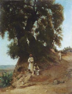 Jean-Paul Lazergues - Three Arabs by a Majestic Tree