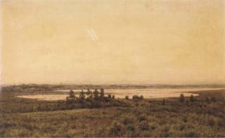 Jean Pierre François Lamorinière - A Panoramic View Of A Lake At Sunset