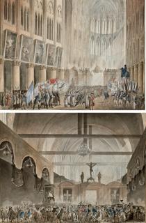 Jean-Pierre-Louis-Laurent Houel - Bénédiction Des Drapeaux À Notre-Dame ; Et Monsieur Et Madame De La Fayette Faisant La Quête Pour Le Soulagement Des Veuves Des Citoyens, Dans L\'Église Du Sépulcre À Paris