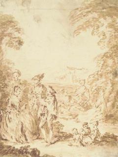 Jean-Pierre Norblin De La Gourdaine - Un groupe de personnages élégants dans un parc