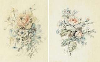 Jean Pillement - A Bouquet of Roses And Other Flowers; And A Bouquet of Chrysanthemums, Morning Glory And Other Flowers